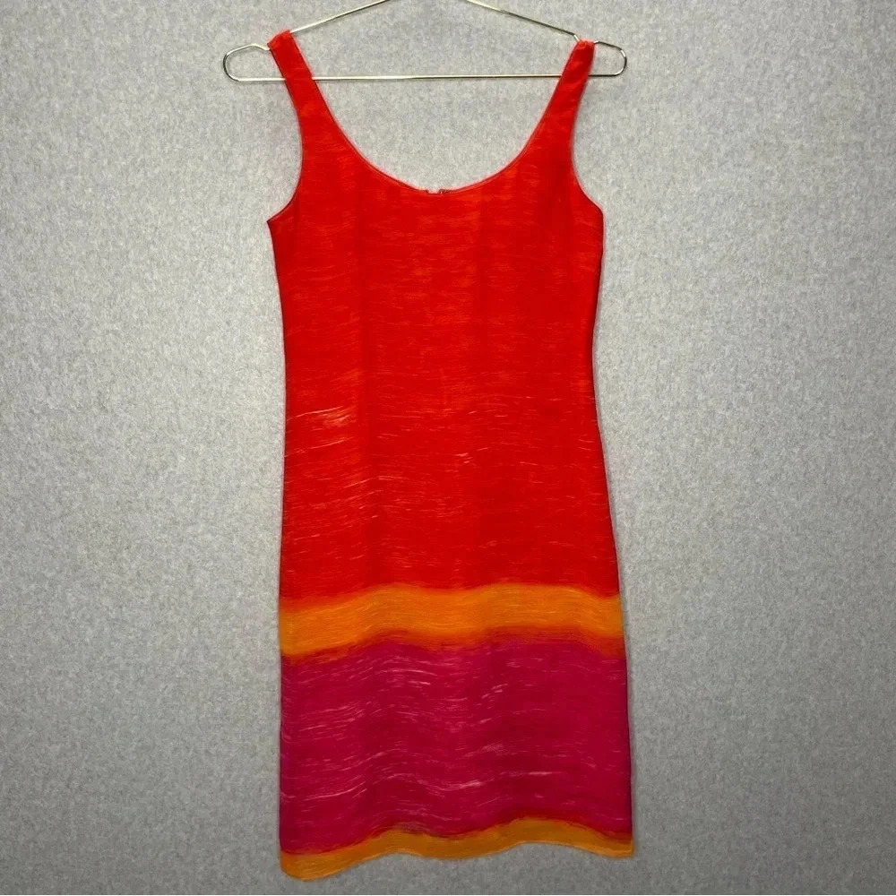 Emanuel Ungaro Liberte’ Multi-Color Chiffon  Sleeveless Orange/Pink Dress